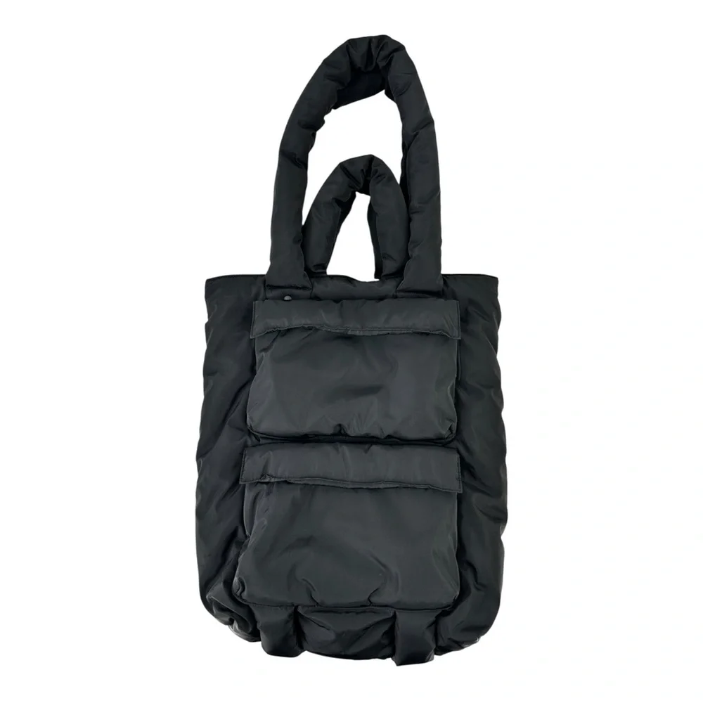 DAGNE DOVER Jemi Cargo Puff Tote - Black Nylon Puffer Tote Bag Laptop Bag